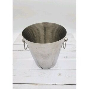 Viski Admiral Hammered Ice Bucket Silver Metal with Ring Handles